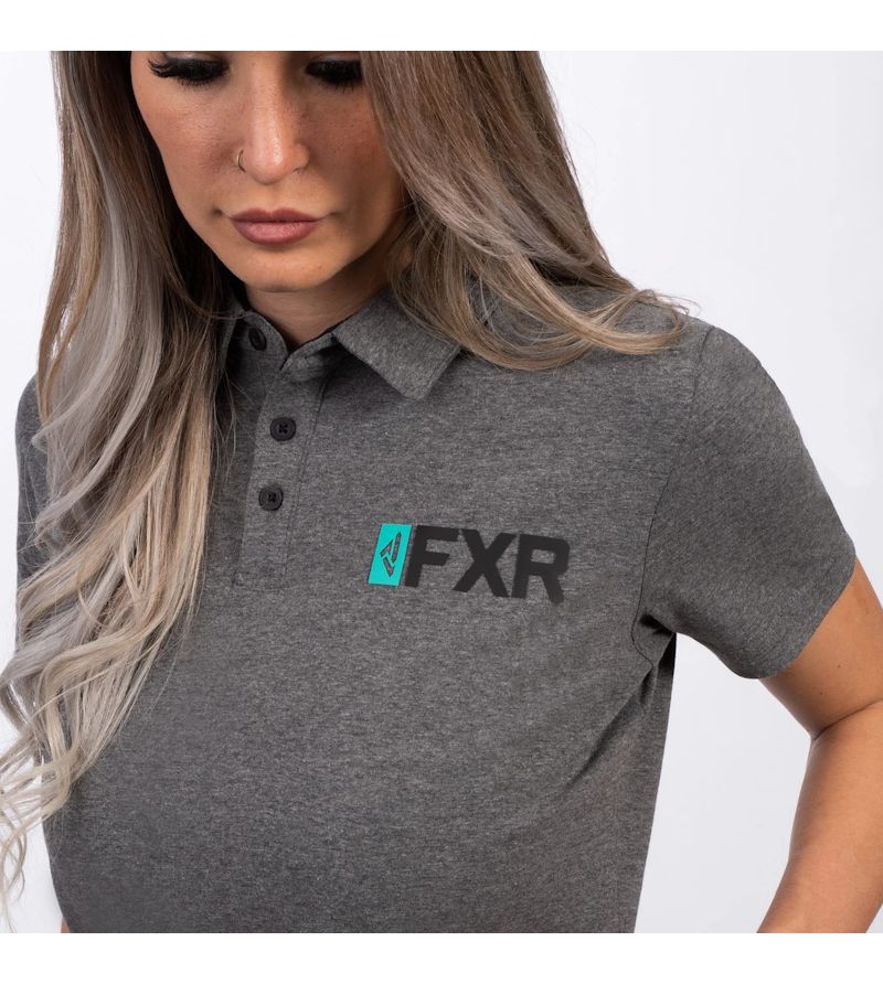FXR Γυναικείο Evo Tech Polo T-Shirt Grey Heather / Mint - Image 3